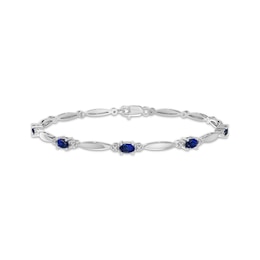 Oval-Cut Blue Lab-Created Sapphire & White Lab-Created Sapphire Link Bracelet Sterling Silver 7.25&quot;