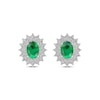 Thumbnail Image 2 of Oval-Cut Lab-Created Emerald & White Lab-Created Sapphire Starburst Earrings Sterling Silver