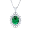 Thumbnail Image 1 of Oval-Cut Lab-Created Emerald & White Lab-Created Sapphire Starburst Necklace Sterling Silver 18&quot;