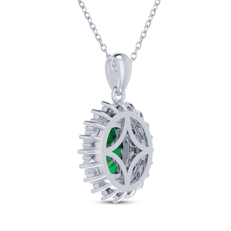 Main Image 3 of Oval-Cut Lab-Created Emerald & White Lab-Created Sapphire Starburst Necklace Sterling Silver 18&quot;