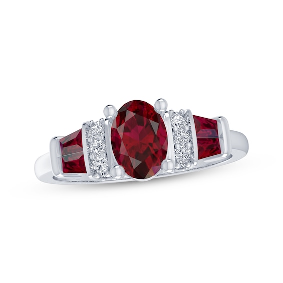Oval-Cut Lab-Created Ruby & White Lab-Created Sapphire Ring Sterling Silver