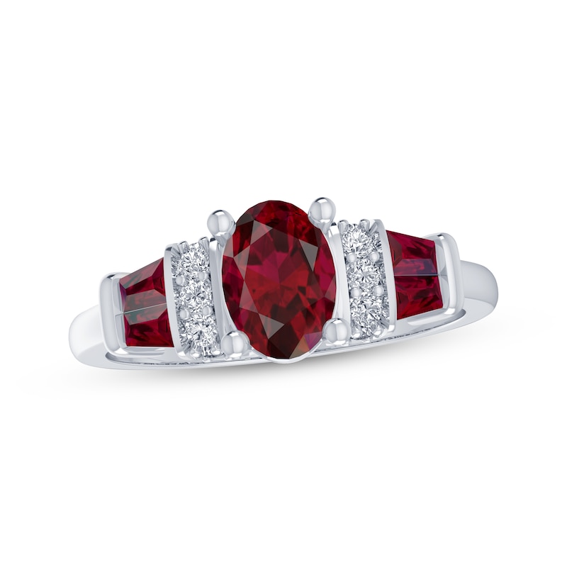 Oval-Cut Lab-Created Ruby & White Lab-Created Sapphire Ring Sterling ...