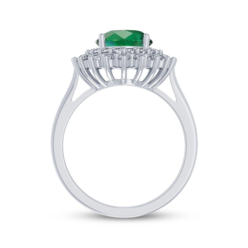 Oval-Cut Lab-Created Emerald & White Lab-Created Sapphire Starburst Ring Sterling Silver