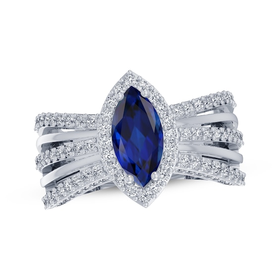 Marquise-Cut Blue Lab-Created Sapphire & White Lab-Created Sapphire Ring Sterling Silver