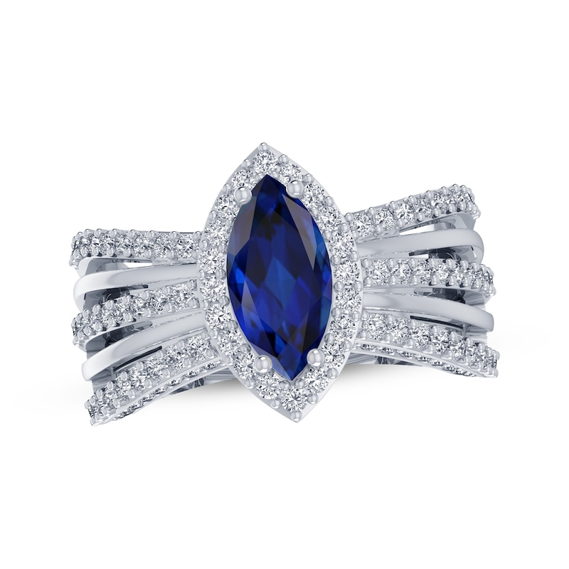 Main Image 1 of Marquise-Cut Blue Lab-Created Sapphire & White Lab-Created Sapphire Ring Sterling Silver