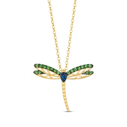 Le Vian Garden Party Tsavorite & Sapphire Dragonfly Necklace 14K Honey Gold 19&quot;