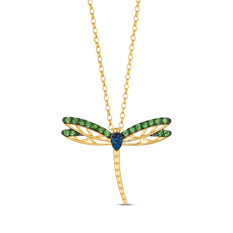 Main Image 1 of Le Vian Garden Party Tsavorite & Sapphire Dragonfly Necklace 14K Honey Gold 19&quot;