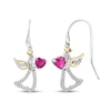 Thumbnail Image 1 of Heart-Shaped Lab-Created Ruby & White Lab-Created Sapphire Angel Dangle Earrings Sterling Silver & 10K Yellow Gold