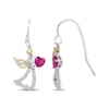 Thumbnail Image 3 of Heart-Shaped Lab-Created Ruby & White Lab-Created Sapphire Angel Dangle Earrings Sterling Silver & 10K Yellow Gold