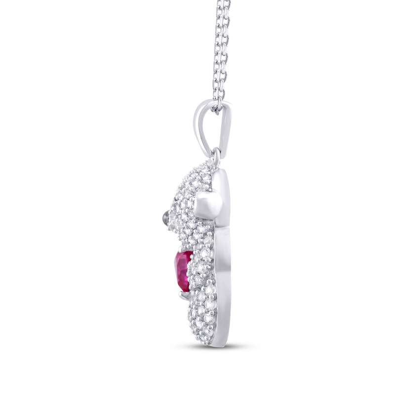 Main Image 2 of Heart-Shaped Lab-Created Ruby & White Lab-Created Sapphire Bear Necklace Sterling Silver 18&quot;