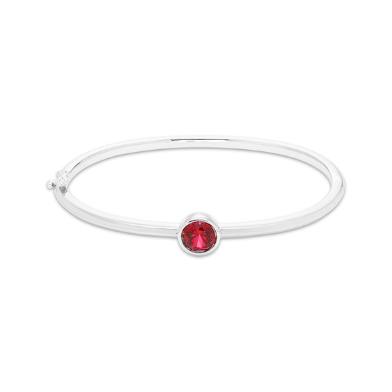 Lab-Created Ruby Solitaire Bezel Bangle Bracelet Sterling Silver