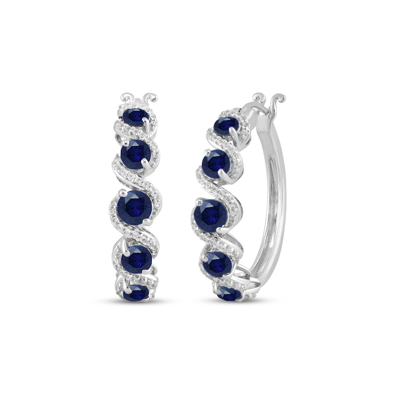 Main Image 1 of Blue & White Lab-Created Sapphire Swirl Hoop Earrings Sterling Silver