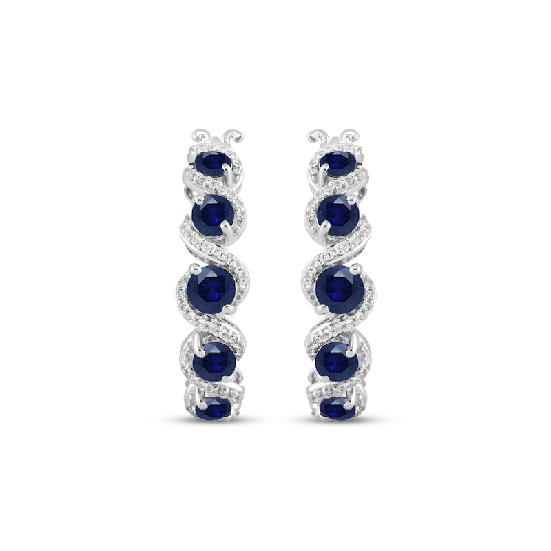 Main Image 2 of Blue & White Lab-Created Sapphire Swirl Hoop Earrings Sterling Silver