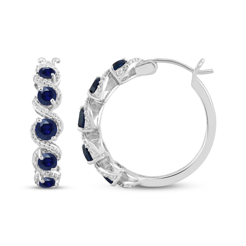 Main Image 3 of Blue & White Lab-Created Sapphire Swirl Hoop Earrings Sterling Silver