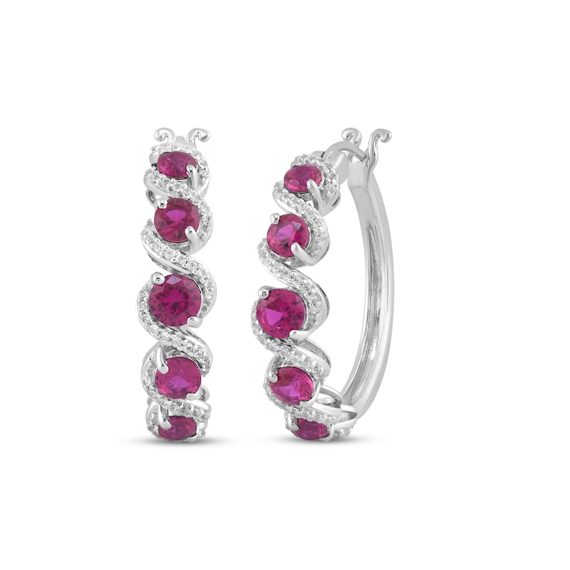 Main Image 1 of Lab-Created Ruby & White Lab-Created Sapphire Swirl Hoop Earrings Sterling Silver