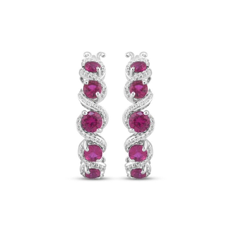 Main Image 2 of Lab-Created Ruby & White Lab-Created Sapphire Swirl Hoop Earrings Sterling Silver