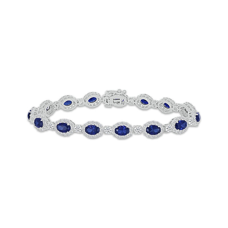 Main Image 1 of Oval-Cut Blue Lab-Created Sapphire & White Lab-Created Sapphire Link Bracelet Sterling Silver 7.25&quot;