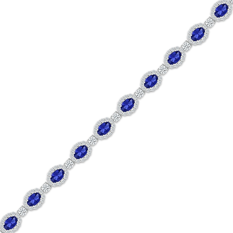 Main Image 2 of Oval-Cut Blue Lab-Created Sapphire & White Lab-Created Sapphire Link Bracelet Sterling Silver 7.25&quot;