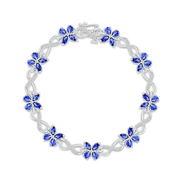 Multi-Shape Blue Lab-Created Sapphire & White Lab-Created Sapphire Butterfly Infinity Bracelet Sterling Silver 7.25&quot;