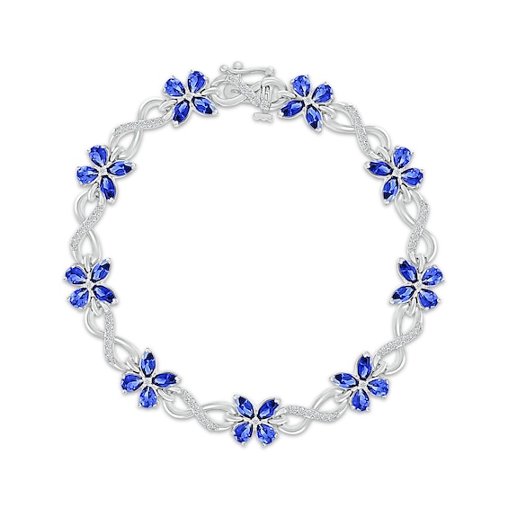 Multi-Shape Blue Lab-Created Sapphire & White Lab-Created Sapphire Butterfly Infinity Bracelet Sterling Silver 7.25"