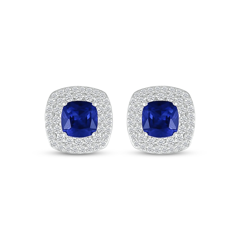 Main Image 2 of Cushion-Cut Blue Lab-Created Sapphire & White Lab-Created Sapphire Stud Earrings Sterling Silver