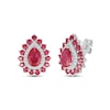 Thumbnail Image 0 of Pear-Shaped Lab-Created Ruby & White Lab-Created Sapphire Double Halo Stud Earrings Sterling Silver