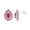 Thumbnail Image 2 of Pear-Shaped Lab-Created Ruby & White Lab-Created Sapphire Double Halo Stud Earrings Sterling Silver