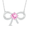 Thumbnail Image 1 of Cushion-Cut Pink Lab-Created Sapphire & White Lab-Created Sapphire Bow Necklace Sterling Silver 18&quot;