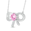 Thumbnail Image 2 of Cushion-Cut Pink Lab-Created Sapphire & White Lab-Created Sapphire Bow Necklace Sterling Silver 18&quot;