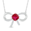 Thumbnail Image 1 of Cushion-Cut Lab-Created Ruby & White Lab-Created Sapphire Bow Necklace Sterling Silver 18&quot;