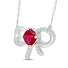 Thumbnail Image 2 of Cushion-Cut Lab-Created Ruby & White Lab-Created Sapphire Bow Necklace Sterling Silver 18&quot;