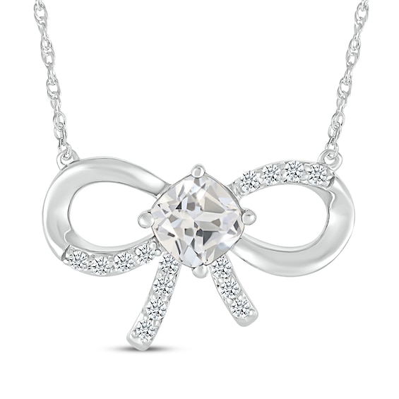 Cushion-Cut White Lab-Created Sapphire Bow Necklace Sterling Silver 18"