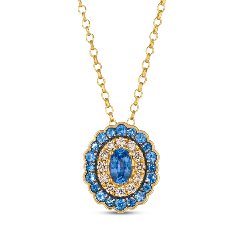 Main Image 1 of Le Vian Venetian Color on Color Oval-Cut Blue Sapphire Necklace 1/5 ct tw Diamonds 14K Honey Gold 19&quot;