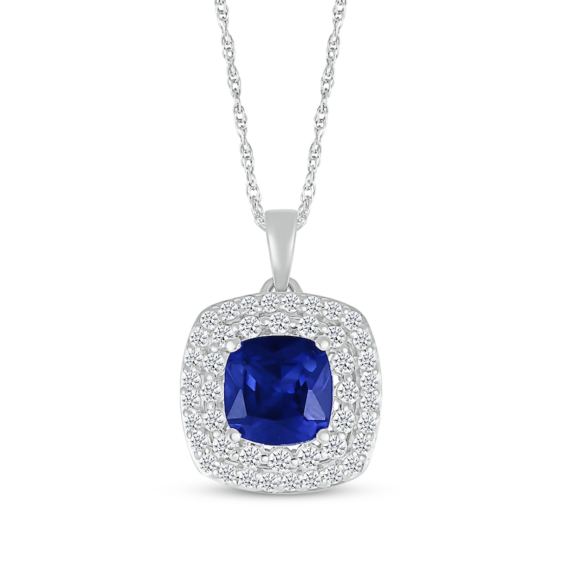 Main Image 1 of Cushion-Cut Blue Lab-Created Sapphire & White Lab-Created Sapphire Necklace Sterling Silver 18&quot;