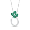 Thumbnail Image 1 of Heart-Shaped Lab-Created Emerald & White Lab-Created Sapphire Lucky Necklace Sterling Silver 18&quot;