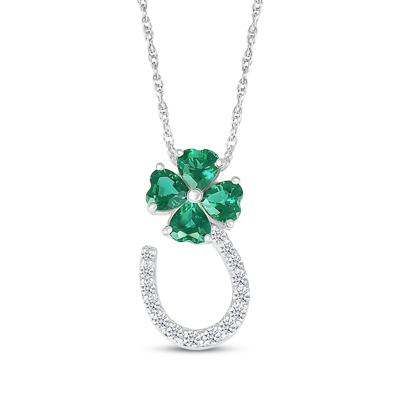 Main Image 1 of Heart-Shaped Lab-Created Emerald & White Lab-Created Sapphire Lucky Necklace Sterling Silver 18&quot;