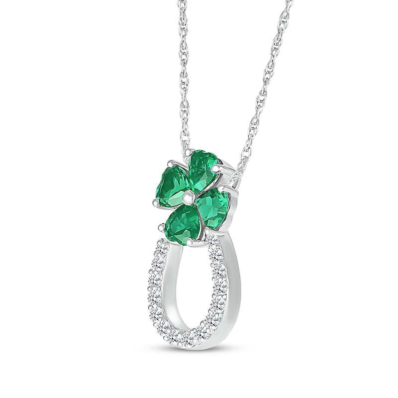 Main Image 2 of Heart-Shaped Lab-Created Emerald & White Lab-Created Sapphire Lucky Necklace Sterling Silver 18&quot;