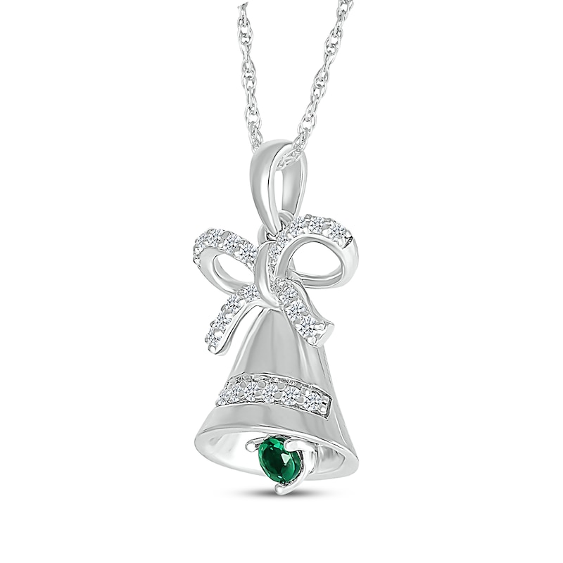 Main Image 2 of Lab-Created Emerald & White Lab-Created Sapphire Bell Necklace Sterling Silver 18&quot;