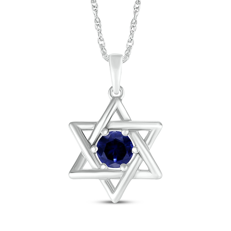 Main Image 1 of Blue Lab-Created Sapphire Star of David Necklace Sterling Silver 18&quot;