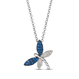 Le Vian Garden Party Blue Sapphire Dragonfly Necklace 1/15 ct tw Diamonds 14K Vanilla Gold 19&quot;