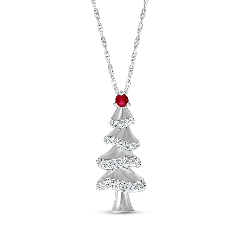 Main Image 1 of Lab-Created Ruby & White Lab-Created Sapphire Christmas Tree Necklace Sterling Silver 18&quot;