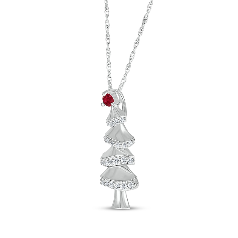 Main Image 2 of Lab-Created Ruby & White Lab-Created Sapphire Christmas Tree Necklace Sterling Silver 18&quot;