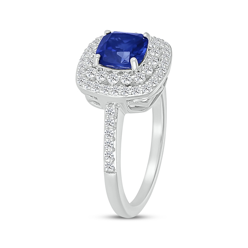 Main Image 2 of Cushion-Cut Blue Lab-Created Sapphire & White Lab-Created Sapphire Ring Sterling Silver