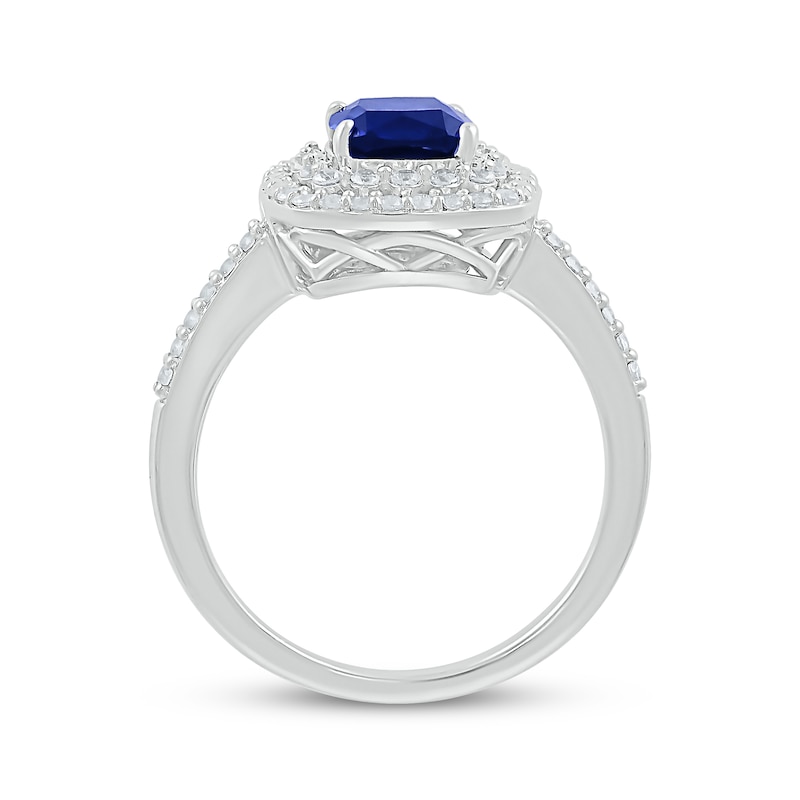 Main Image 3 of Cushion-Cut Blue Lab-Created Sapphire & White Lab-Created Sapphire Ring Sterling Silver