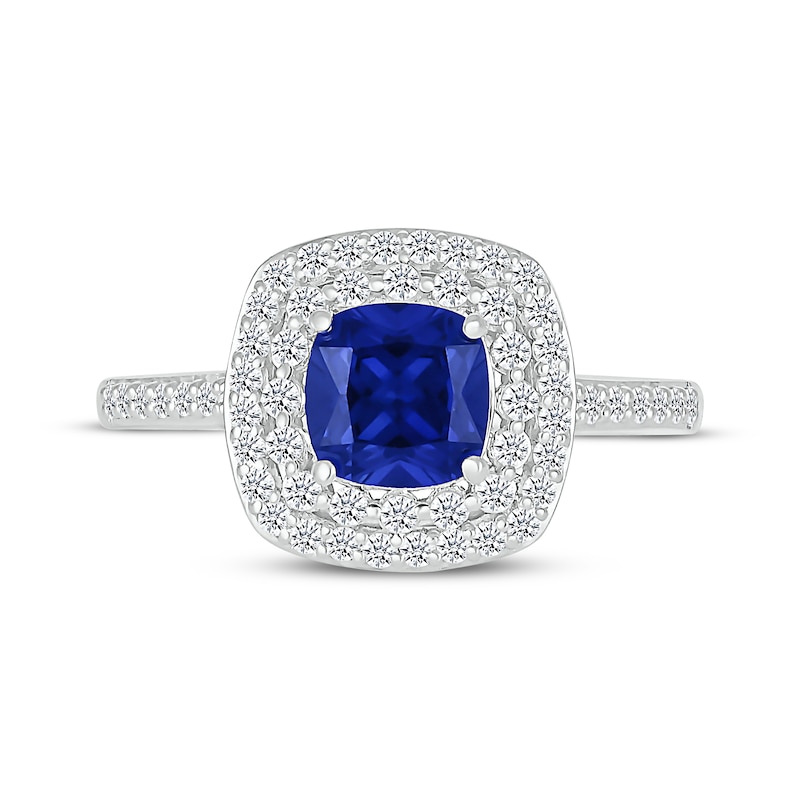 Main Image 4 of Cushion-Cut Blue Lab-Created Sapphire & White Lab-Created Sapphire Ring Sterling Silver