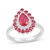 Thumbnail Image 0 of Pear-Shaped Lab-Created Ruby & White Lab-Created Sapphire Double Halo Ring Sterling Silver