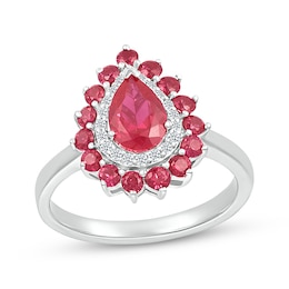 Pear-Shaped Lab-Created Ruby & White Lab-Created Sapphire Double Halo Ring Sterling Silver