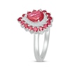 Thumbnail Image 1 of Pear-Shaped Lab-Created Ruby & White Lab-Created Sapphire Double Halo Ring Sterling Silver