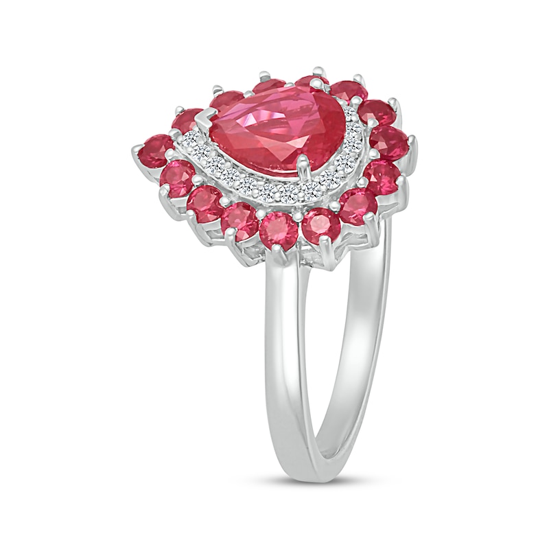 Pear-Shaped Lab-Created Ruby & White Lab-Created Sapphire Double Halo Ring Sterling Silver