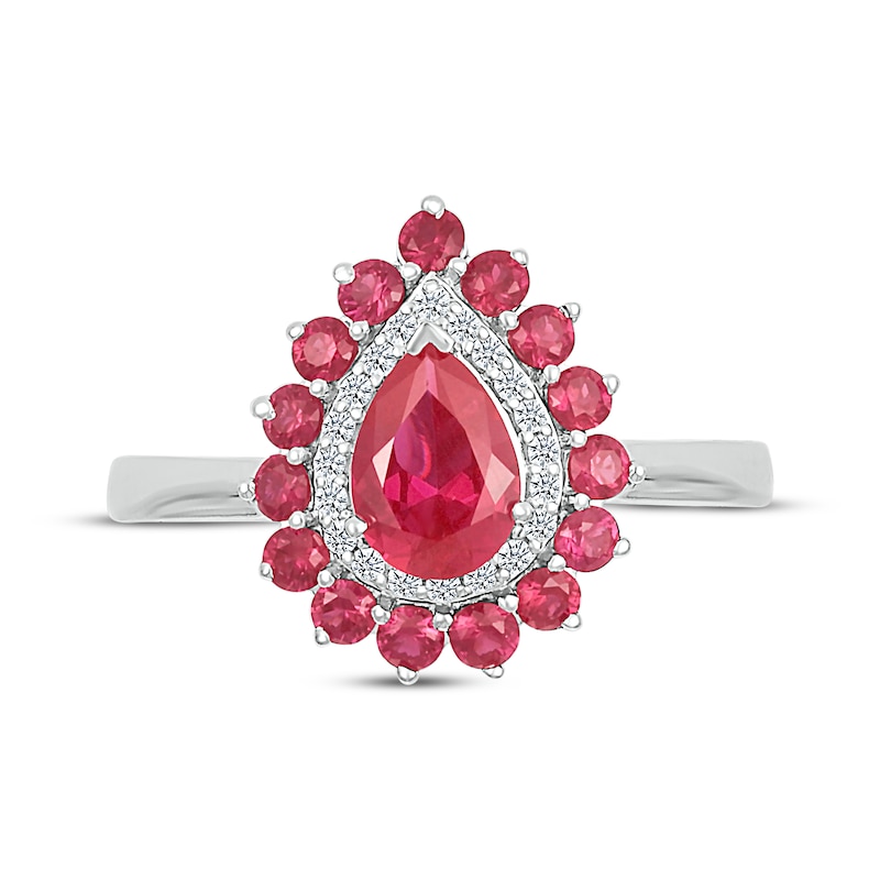 Pear-Shaped Lab-Created Ruby & White Lab-Created Sapphire Double Halo Ring Sterling Silver